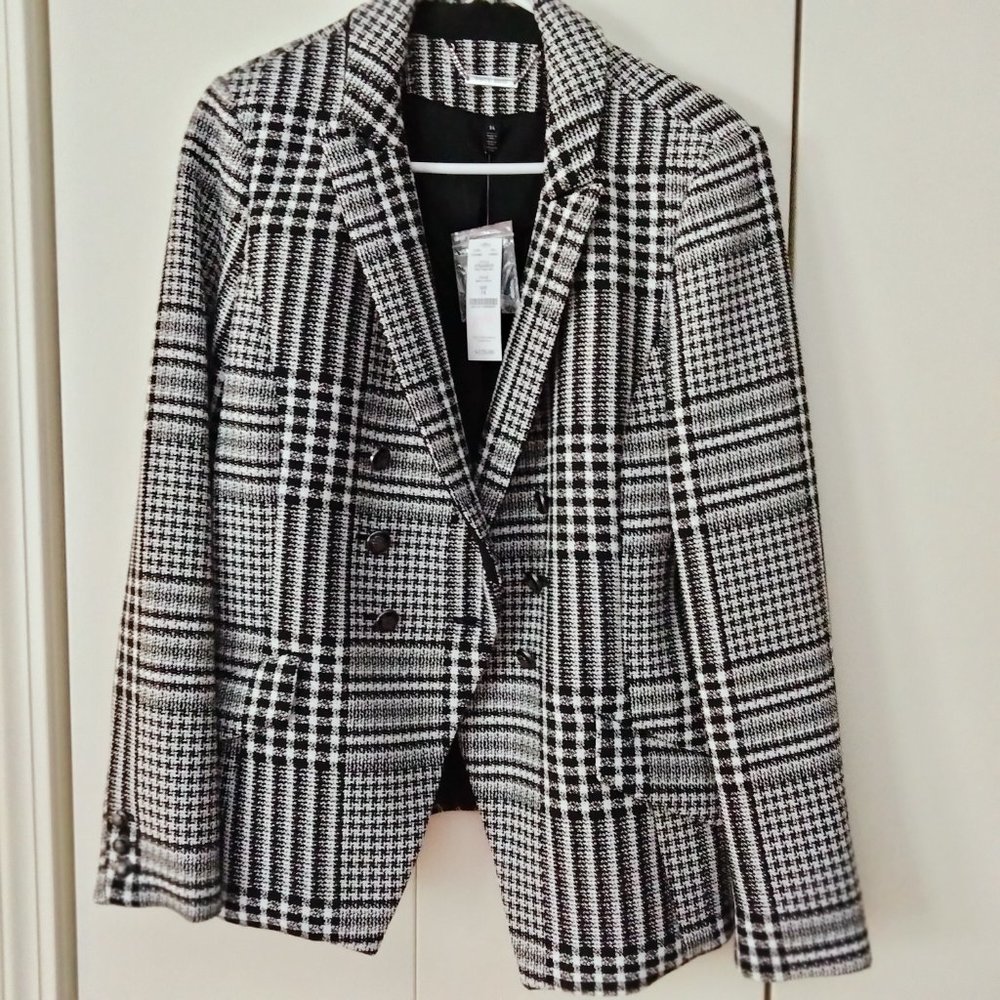 White House Black Market NEW Houndstooth Plaid Double Breasted Blazer size 14